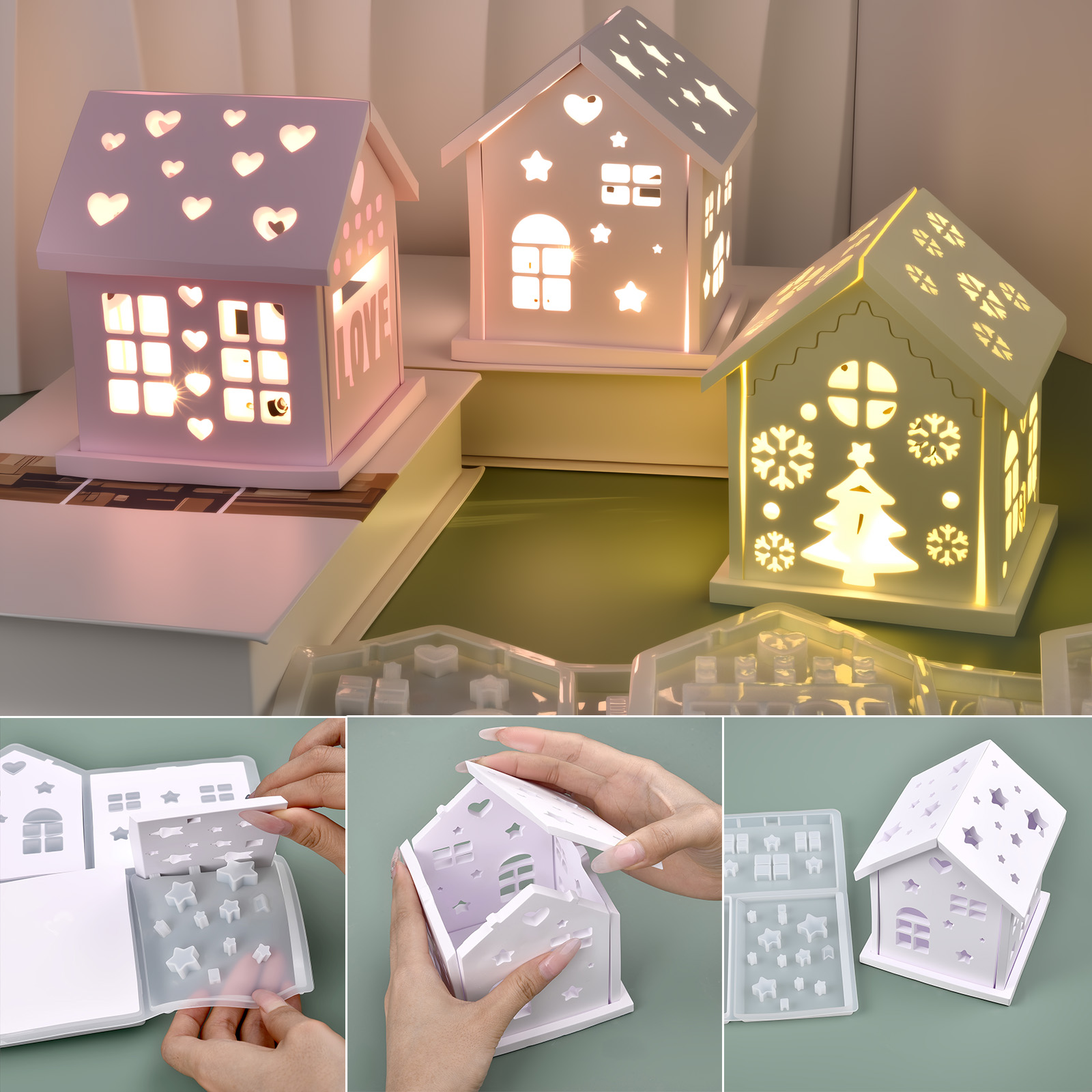 Xmas Candle Making - Molde de silicona para casa 3D,